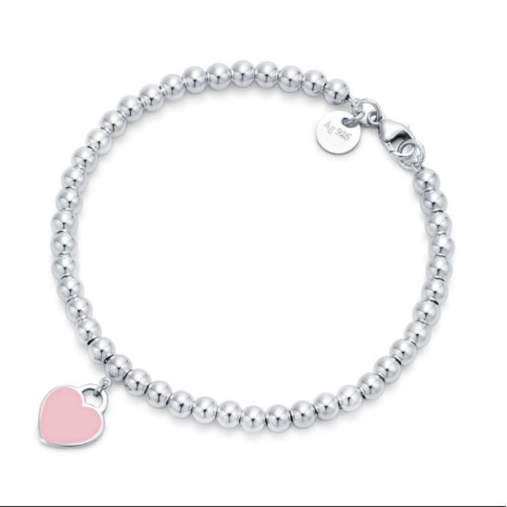 New Tiffany Pink Heart Tag Bead Bracelet